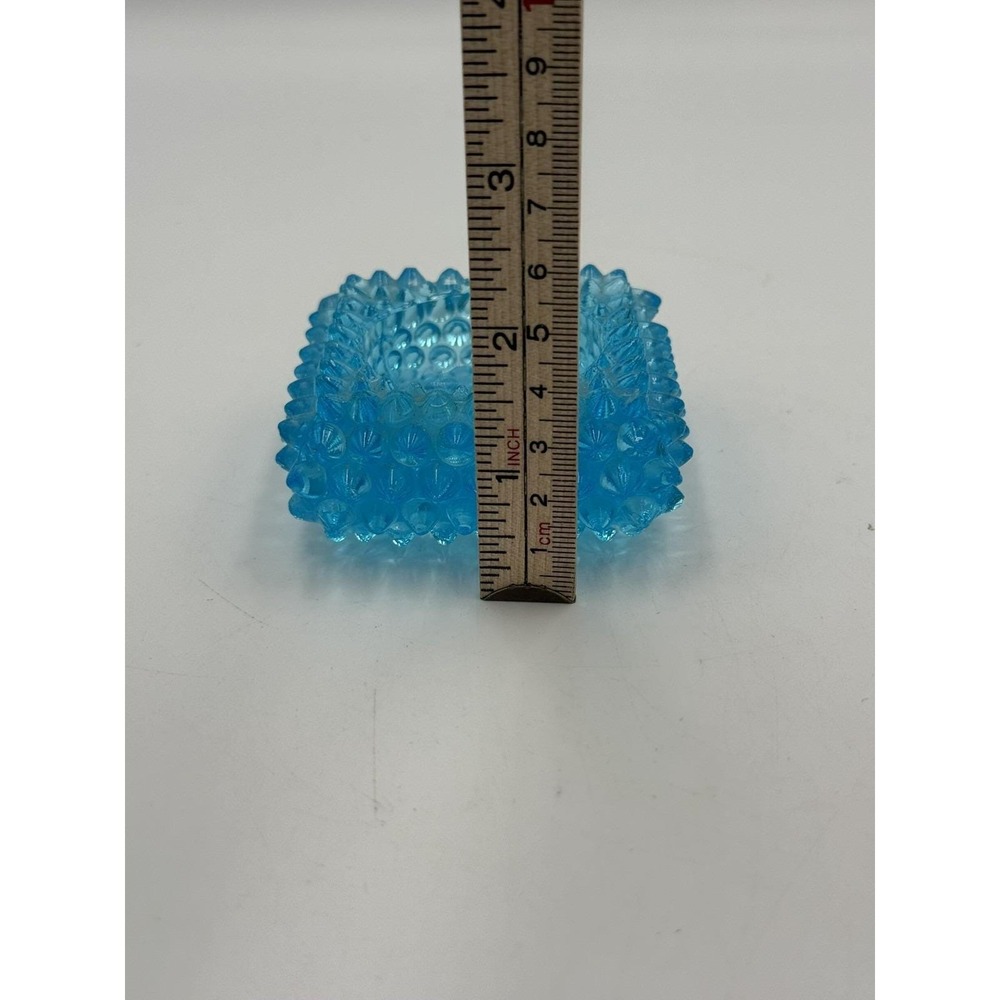 VTG Fenton Blue Hobnail Square Salt Cellar Ashtray, Tea light Candle Holder - Picture 4 of 5